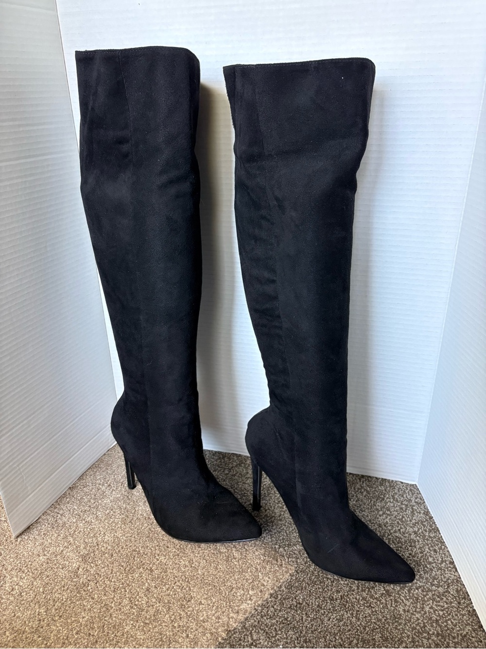 WET SEAL Black Suede Over Knee High Heel Pointy Toe Boots - 7.5